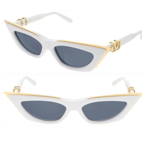 NWT VALENTINO V-GOLDCUT-I WHITE CAT EYE WOMEN SUNGLASSES VALENTINO VLS-113D - Picture 1 of 6